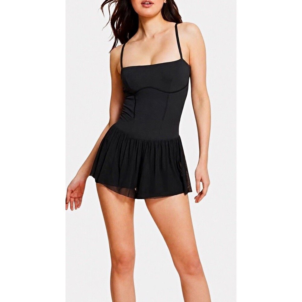 Blogilates Black Mesh Barre Romper M Adjustable Straps Sleeveless Pockets